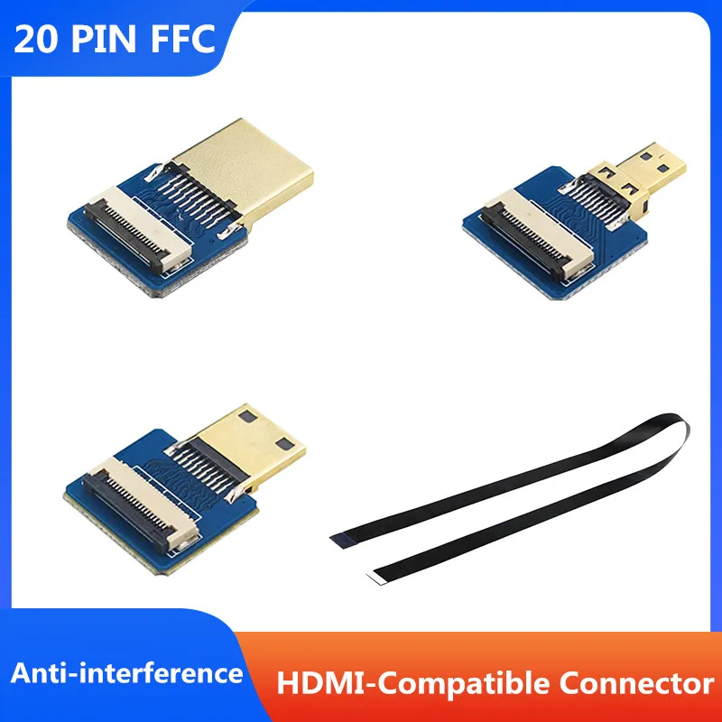 HDMI-Compatible Connector Flexible Cable for Raspberry Pi 4 Mini HDMI Micro HDMI FPV 20 PIN FFC HDMI-compatible Orange Pi