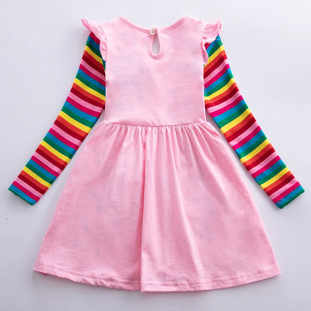 Langärmliges Einhornkleid für Mädchen, Herbststickerei, zwei Taschen, Regenbogenärmel, 81035 – Detail 4