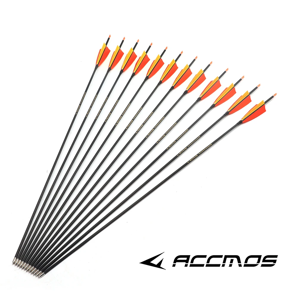 6/12pcs ID 4.2mm Carbon Arrow 31inch Spine 250 300 400 500 600 700 800 900 1000 Shat with 4'' Real Feather Archery Bow Accessory