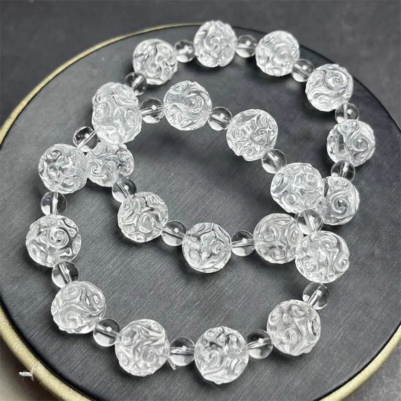 

12MM Natural Clear Quartz Ruyi Bead Bracelet Reiki Healing Fengshui Stone Fashion Jewelry For Women Holiday Gift 1PCS