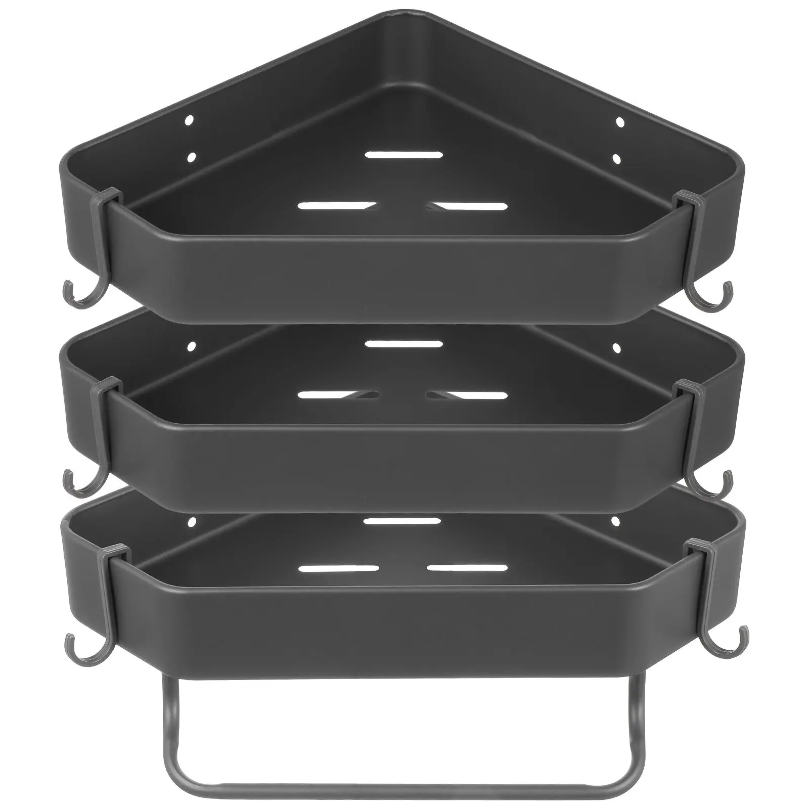 

3 Layers Gray Bathroom Corner Shelf Aluminum Alloy Floating Shower Organizer Rack Storage With Hooks For Bathrooms Kitchen
