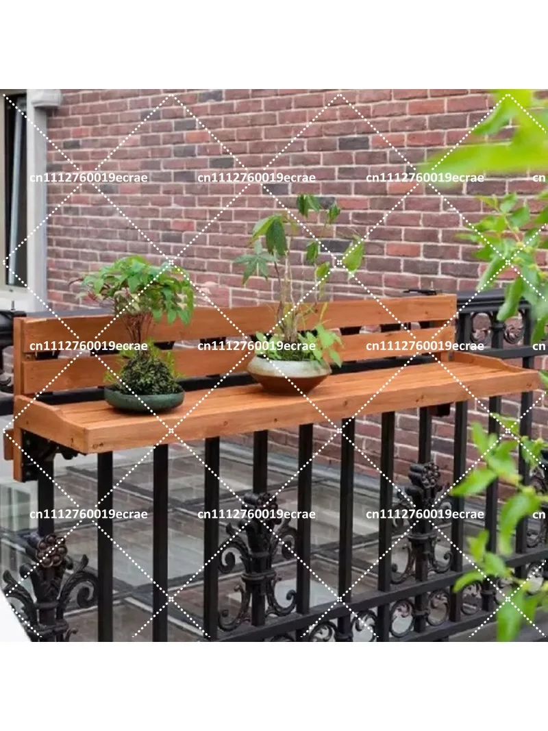 Foldable Solid Wood Balcony Railing Hanging Table Space Saving Leisure Bar Table for Small Apartments