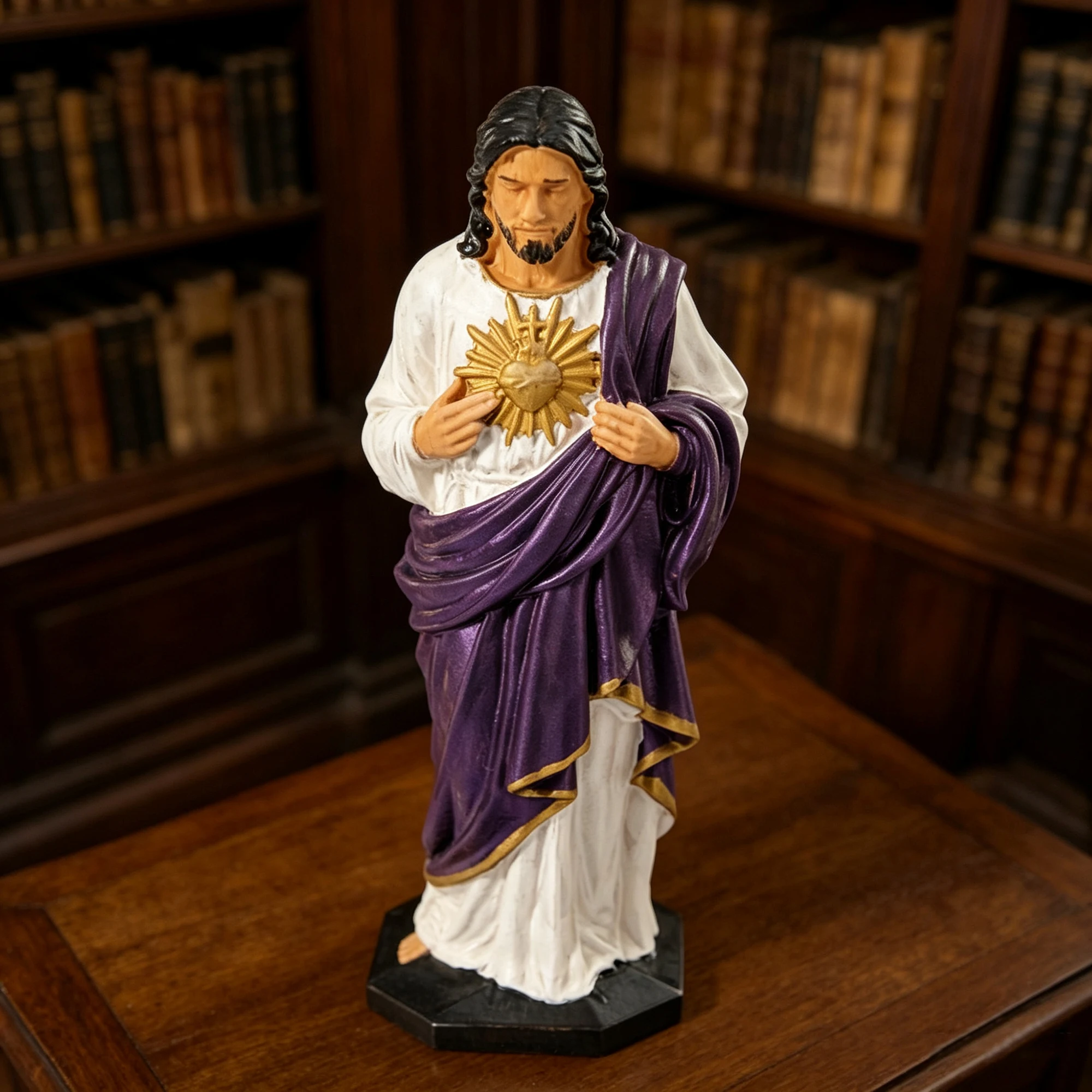 Sacred Heart of Jesus Statue Purple Robe Hands On Chest Gold Sacred Heart Figurine Catholic Religious Ornament Home Altar Deskto