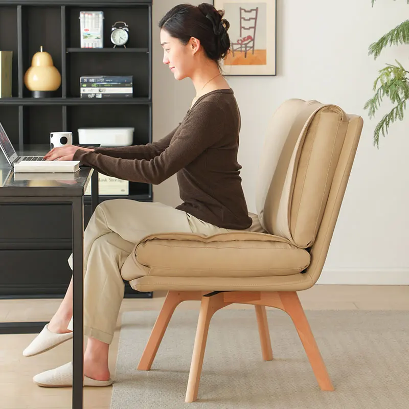 

Wooden Swivel Computer Chair Home Office Cream Upholstered Ergonomic Study Chair