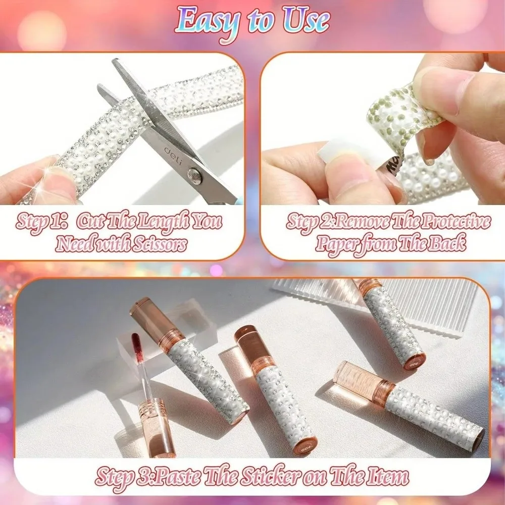 Rhinestones Arts Crafts Self Adhesive Crystal Rhinestone Sticker DIY Pearl Diamond Ribbon Drill Tape Car Phone Camera Decoration