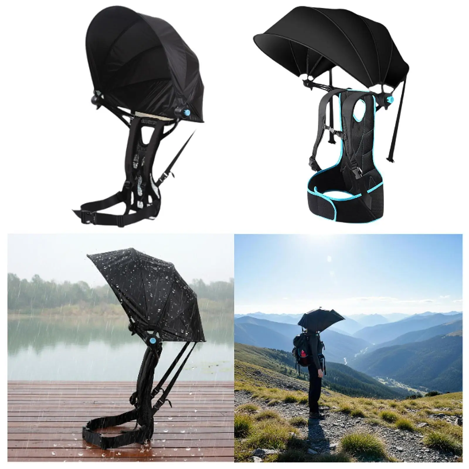 Backpack Strap Umbrella Foldable Water Repelling Sun Shade Wearable Rain Cover Lightweight Outdoor for Fruit Picking