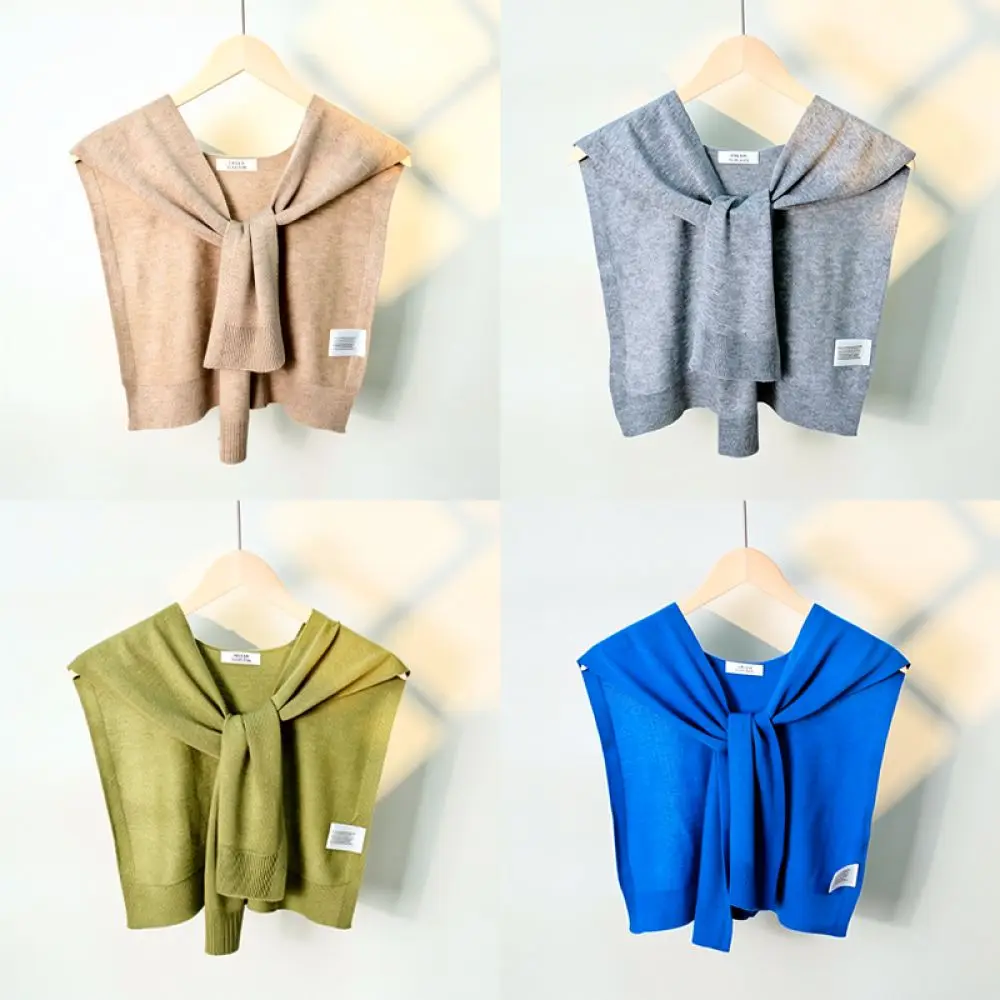 Womens Soft Knitted Shawl Solid Color Shoulder Wrap Scarf Korean Style Minimalist Cape Versatile Casual Office Air Blanket