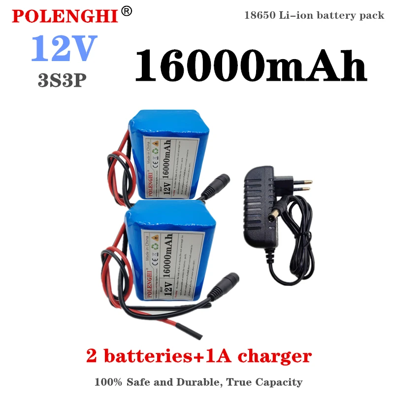 

3S3P 12V 16.0Ah battery pack 18650 lithium-ion 12V 16000mAh DC12.6V super large capacity rechargeable battery with BMS+charger