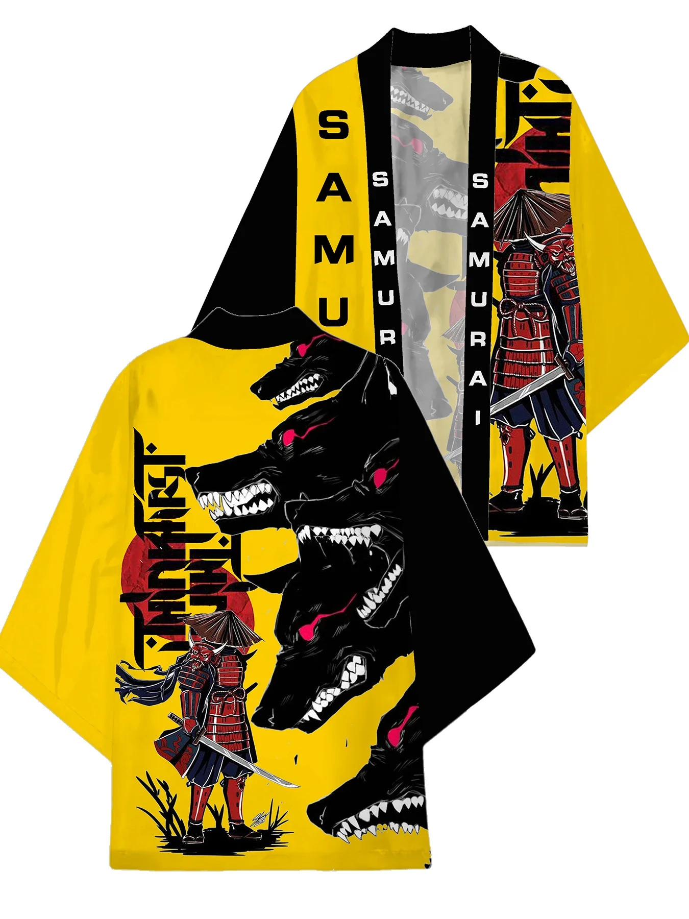 الذئب الساموراي نمط الرجال النساء ثوب الكيمونو الياباني Harajuku Haori معطف فضفاض الصيف ملابس الشاطئ الملابس التقليدية #1