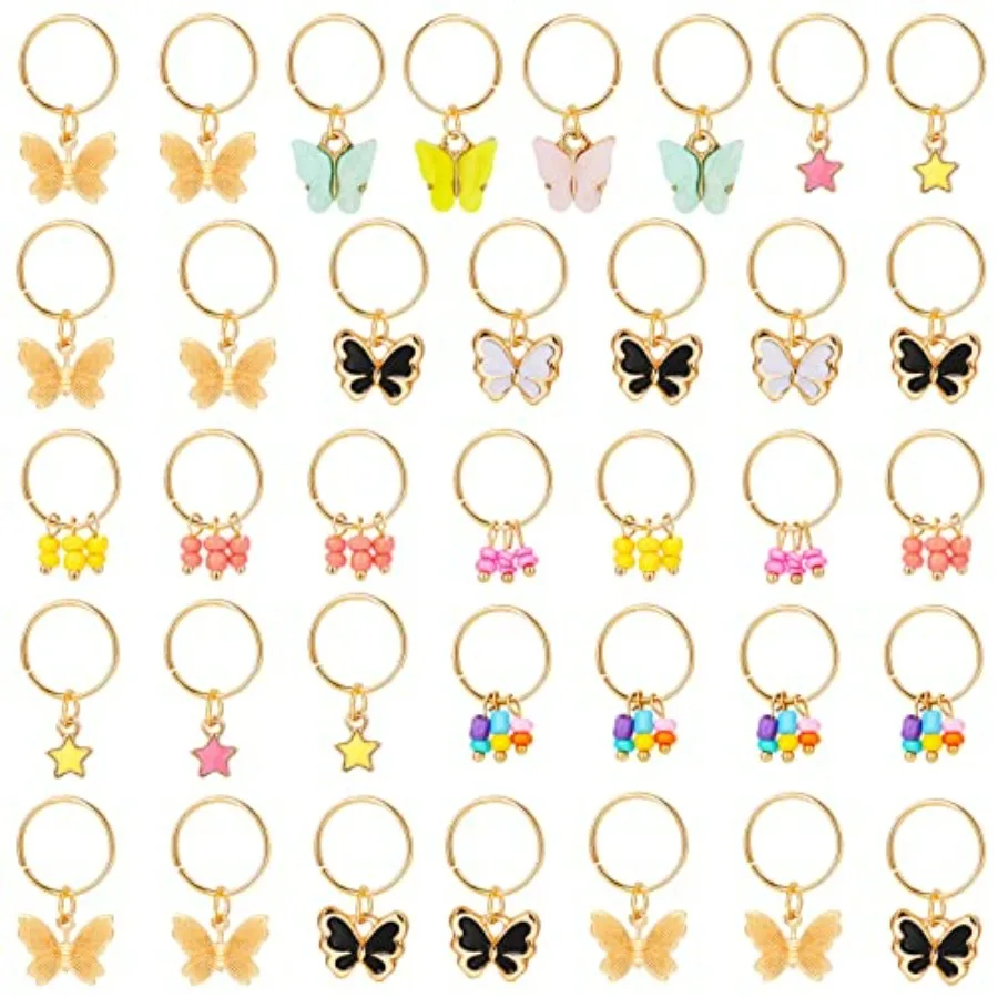 

WILLBOND 18 Pcs Gold Hair Jewelry for Braids Butterfly Hair Braid Rings Clips Colorful Loc Jewelry for Dreadlock Loc Charms Gif