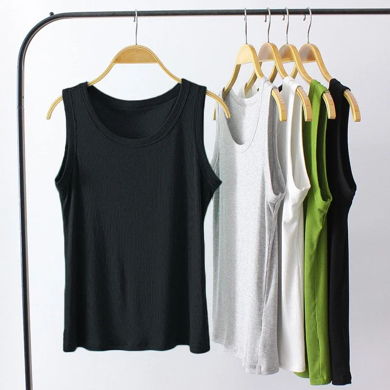 Basic Ribbed Knitted Vest Tops Women Summer Solid Vintage Sleeveless Camis Cool Girls Streetwear Soft Vests Crop Top Tees Y2K