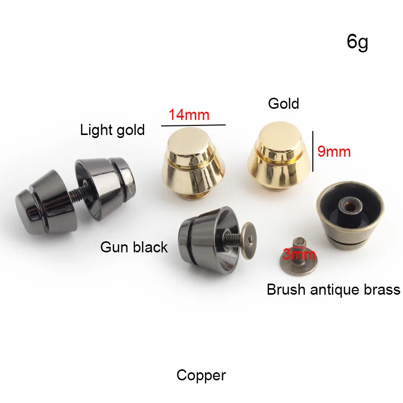 Copper 14*10mm flat spikes metal studs rivets screwback spots metal hardware for bags button metal engraved rivet wholesale