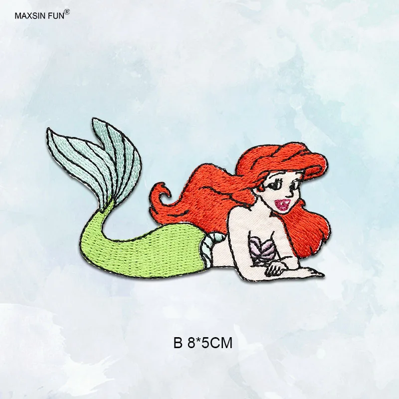 Cute Mermaid Iron on Embroidery Stickers Symmetrical Patches for Clothes Shoes Kid\'s School Bags DIY Decorative Backing Adhesive