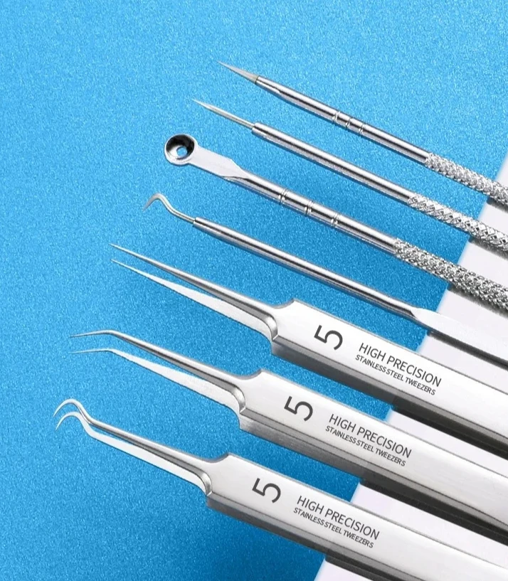 الملقط الألمانية فائقة الدقة خلية البثور البثرة كليب الملقط صالون تجميل خاص كشط إغلاق قطعة أثرية حب الشباب إبرة أداة