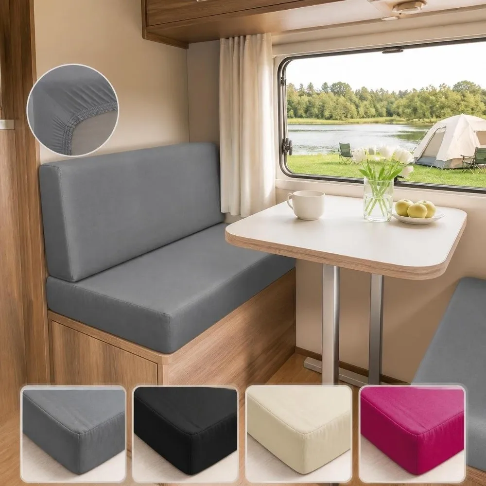 2pcs/set Stretch Fabric RV Dinette Cushion Covers Dust-Proof Slip-on Design Bench Backrest Slipcove Soft Full Coverage