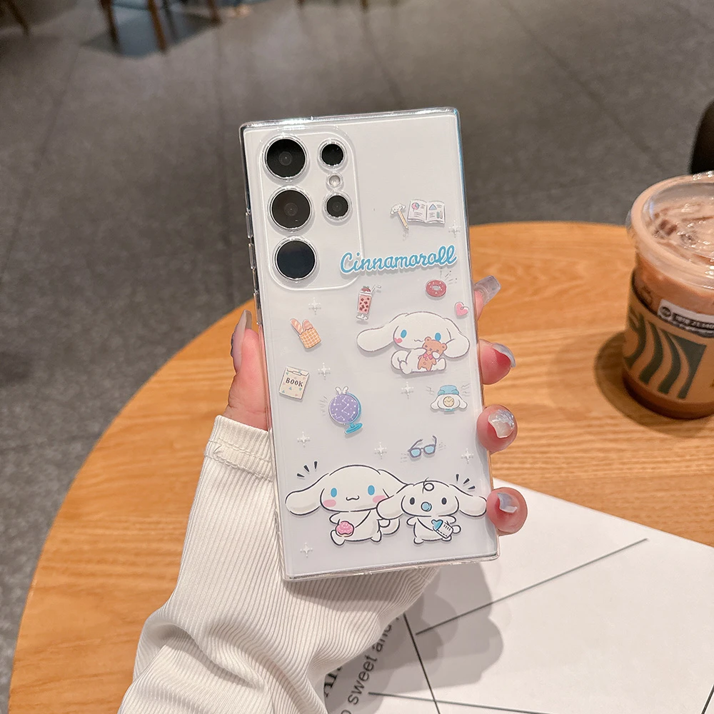 Cute Cartoon Sanrio Kuromi Cinnamoroll Pom Purin Transparent Phone Case For Samsung Galaxy S26 25 24 23 Ultra Puls Soft Cover view 3