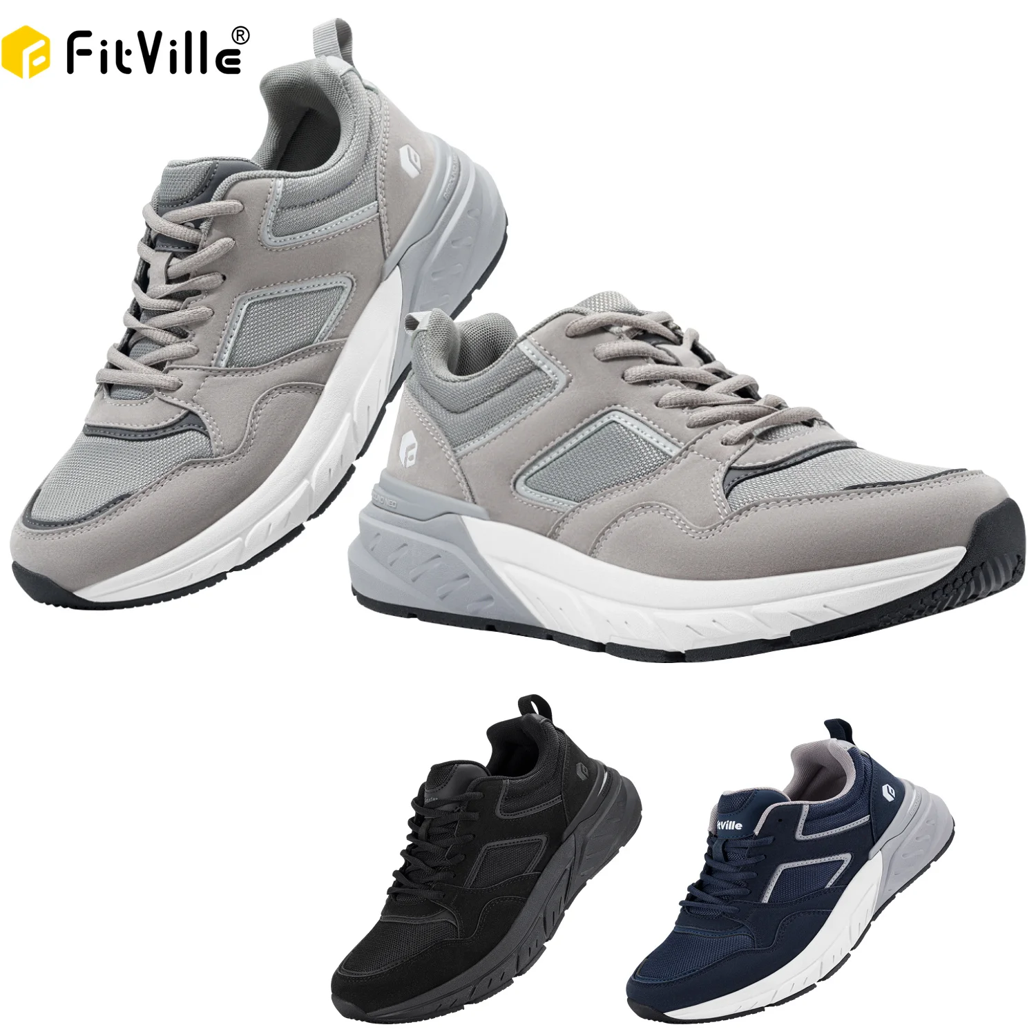FitVille Newest Running Shoes for Men 4E Wide Width Sneakers with Arch Support for Flat Feet Heel Pain Relief Plantar Fasciitis