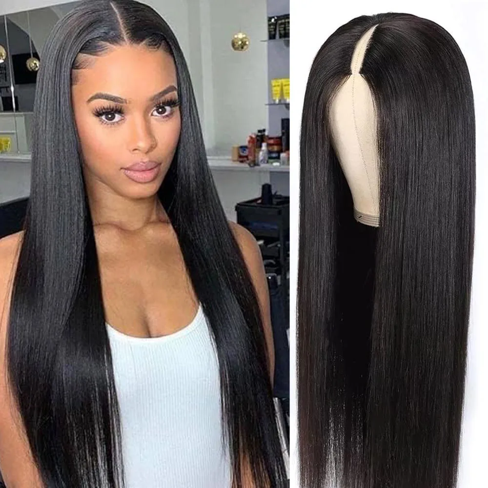 

250 Density Straight Human Hair Glueless V part Wig 100% Human Hair Head 36 Inch Nature Black Clip In Half V Part Wig For Women