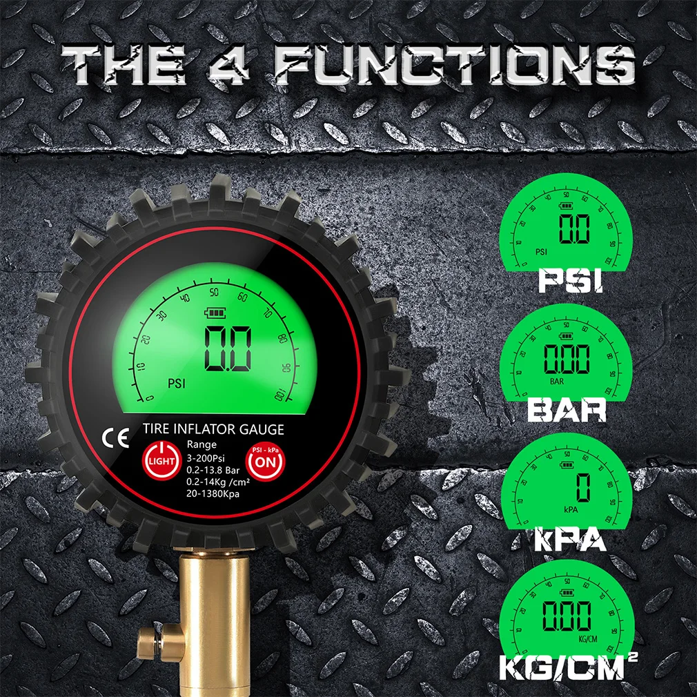 Digital Display Tire Air Pressure Inflator Gauges With Hose LED Backlight Vehicle Tester Meter Inflation Monitoring Manometros