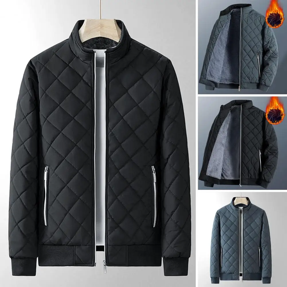 Abrigo grueso con textura de rombos para hombre, chaqueta con relieve de rombos, forro polar cálido, elegante, para Otoño e Invierno