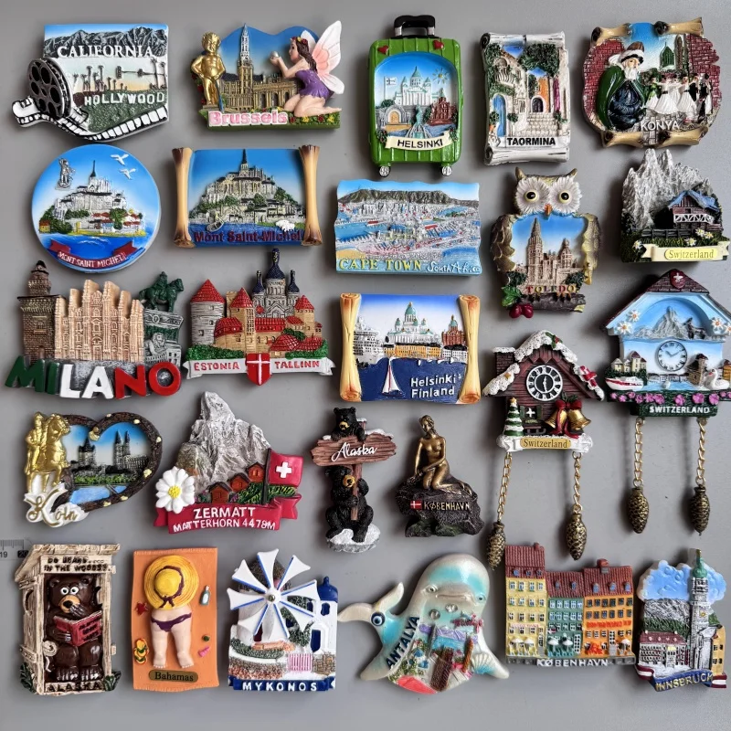 Fridge Magnets Turkey Helsinki Alaska Taormina Milano Mont Saint-Michel Cape Town Toledo Austria Koln Zermatt Bahamas Estonia