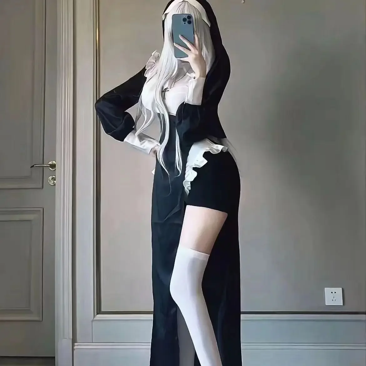 

Anime Sexy Nuns Original Design Cosplay Chowbie Uniform Black Sexy Dress Large Size Halloween Costumes for Women