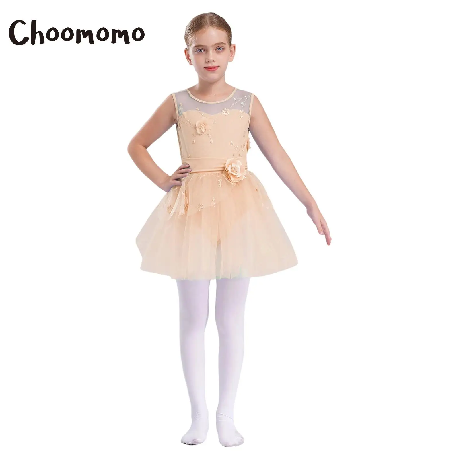

Girls Modern Lyrical Ballet Dance Tutu Dresses Sleeveless Back hollow out Applique Embroidered Stage Performance Dress Costume