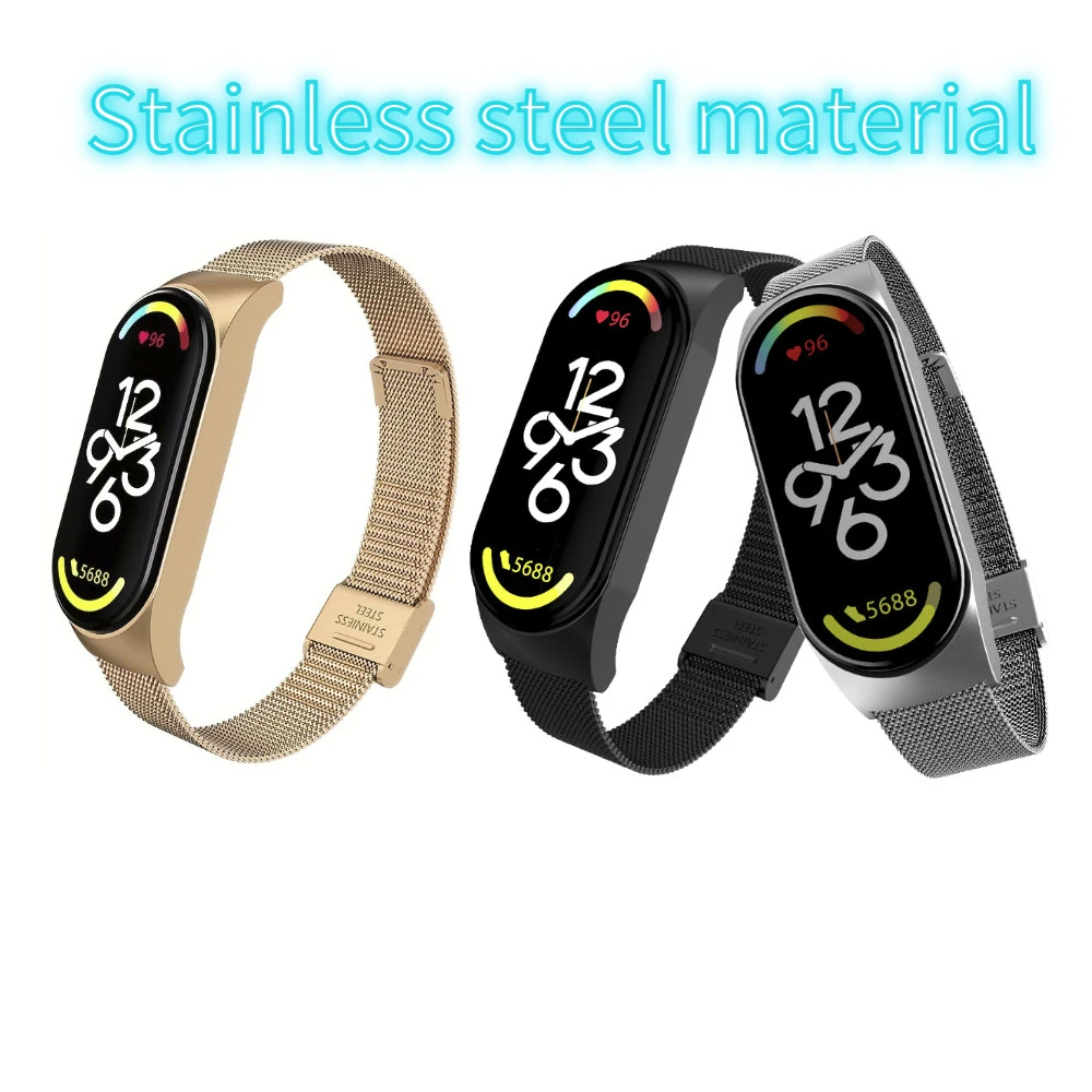 Strap for Xiaomi Band 7 6 5 4 3 Stainless Steel Bracelet Wristband Metal Rose Gold Silver Black