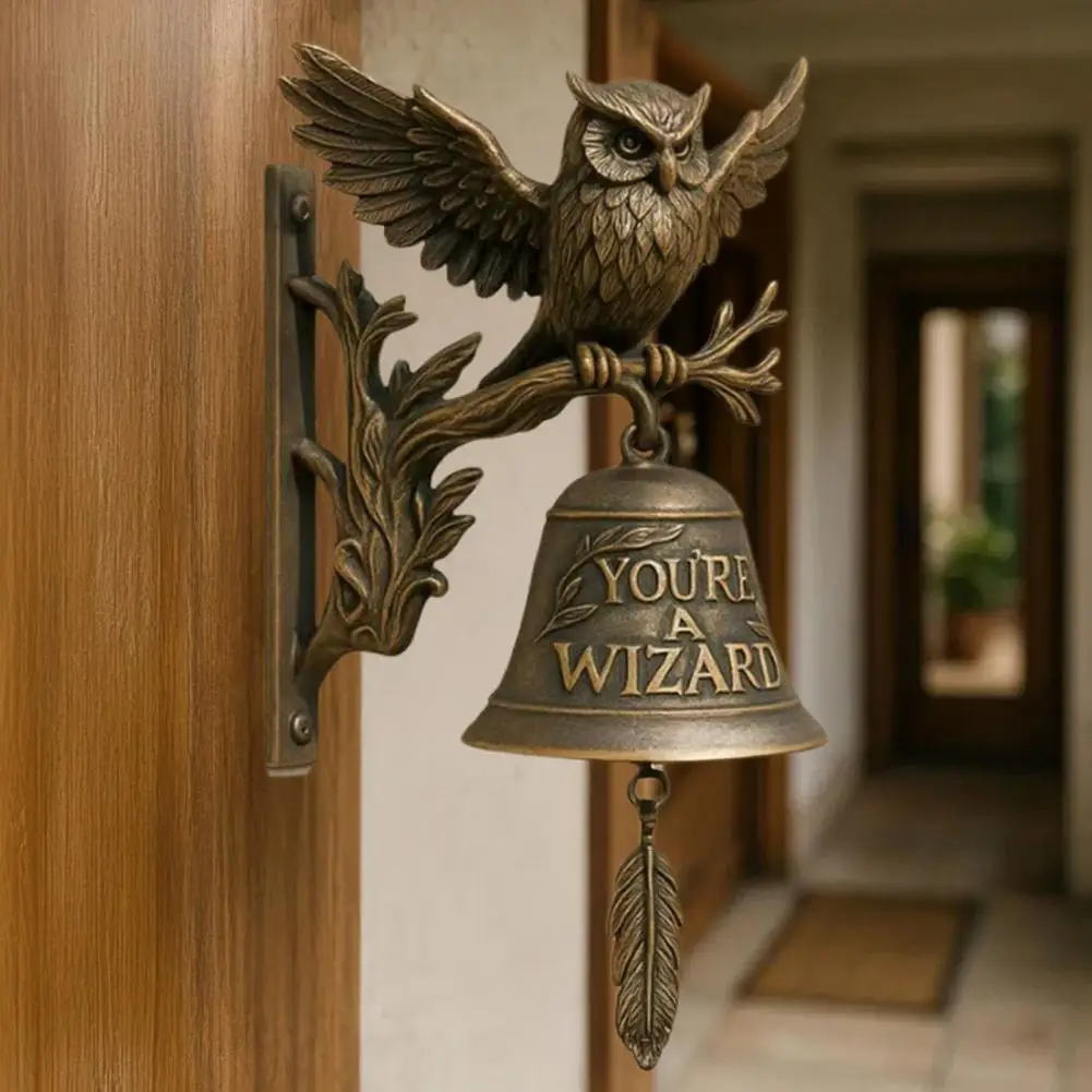 Front Door Mounting Vintage Owl Door Bell Metal Shopkeepers Chime Loud Front Door Bell for Home Easy Install Farmhouse Decor