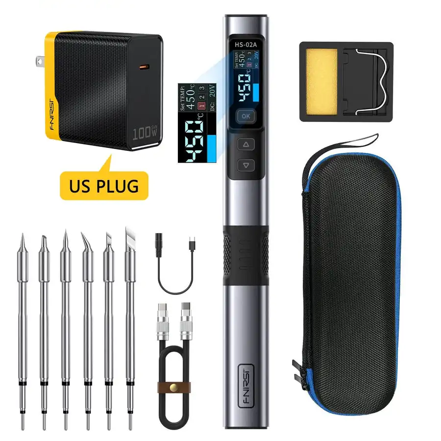 Set of 4 smart soldering irons 100W PD fast heating, adjustable temperature, portable USB-C 6 soldering iron heads