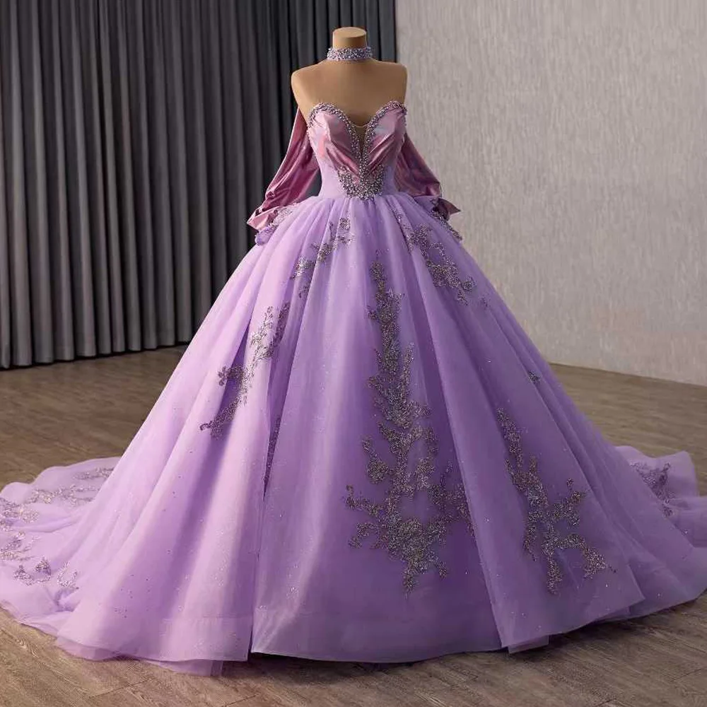 

Purple Quinceanera Dress Sweetheart Sleeveless Lace-Up Back Beaded Embroidery Princess Style Vestido Quinceañera Princesa