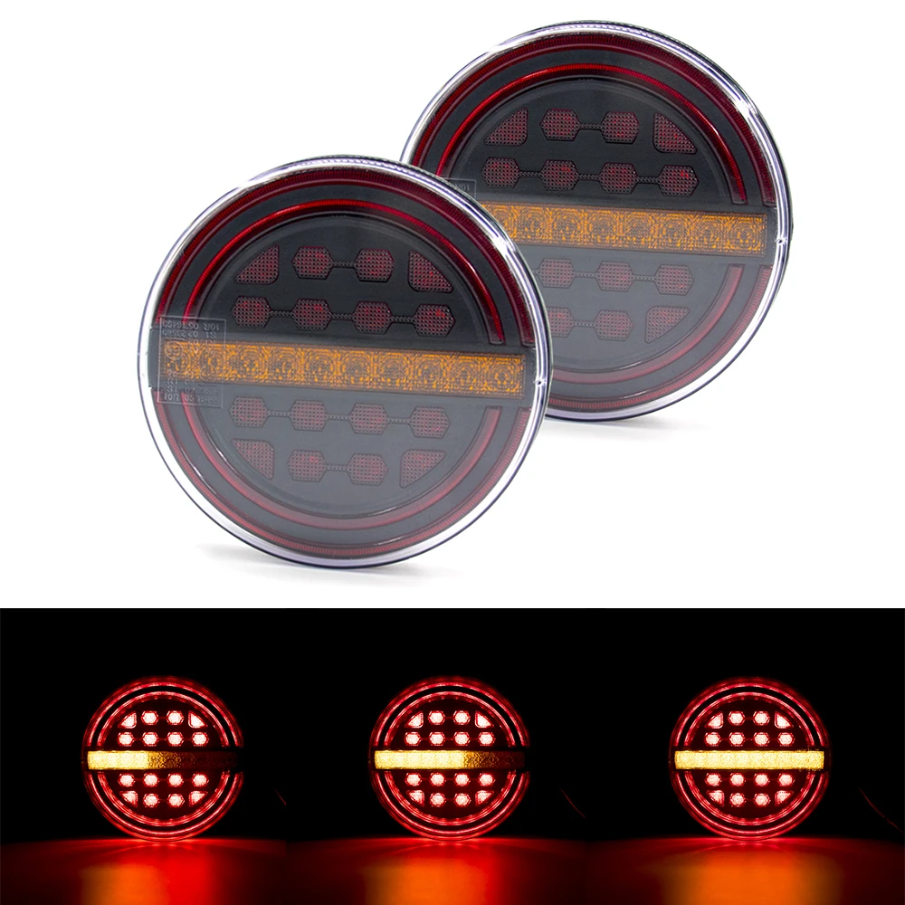 

2pcs 5.3" Red Amber Round LED Trailer Light Brake Light DRL Flow Turn Signal Lamp Car Truck Ships Bus Vans Boat Caravan Lorry