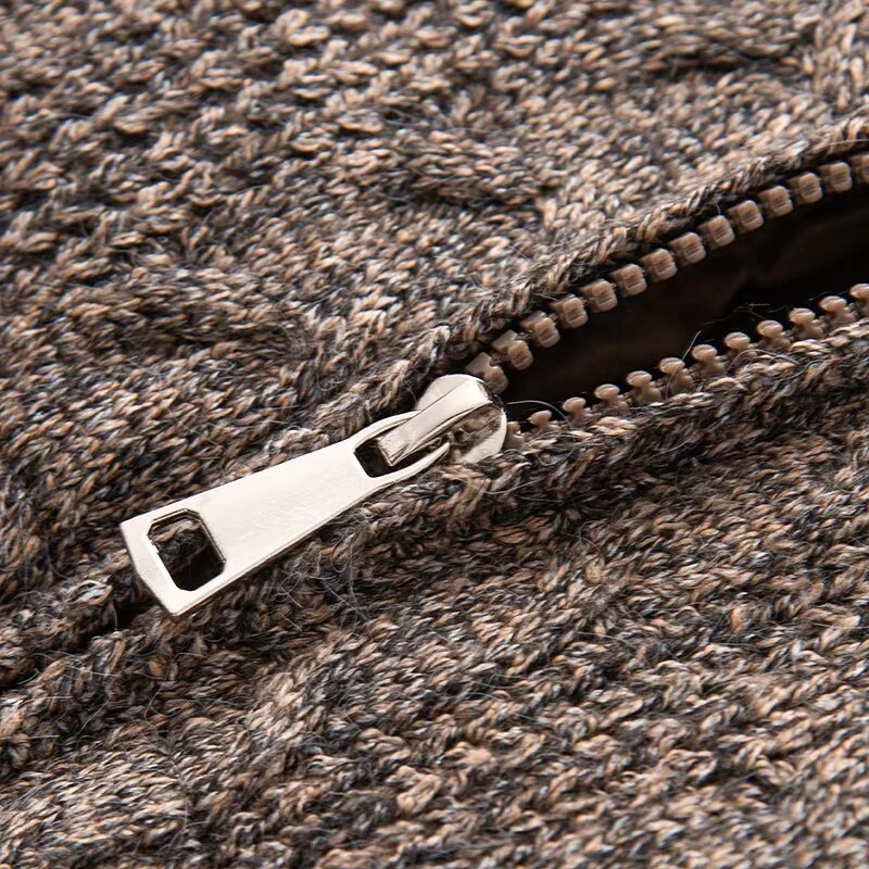 Women's Knitted Texture Stand Collar Zip Cropped Jacket Winter Warm Loose Casual Coat (Brown/Black/White)