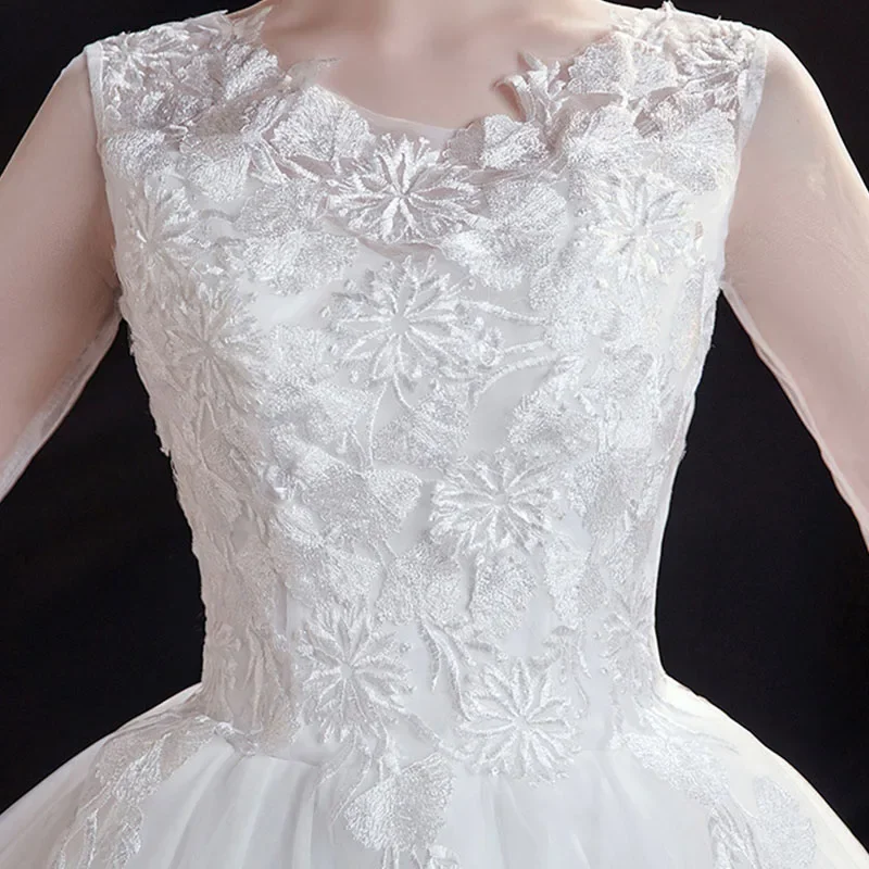 GIYSILE-Robe de Mariée Blanche Brodée, Manches Cornes, Grande Taille, Coréenne, Éducative