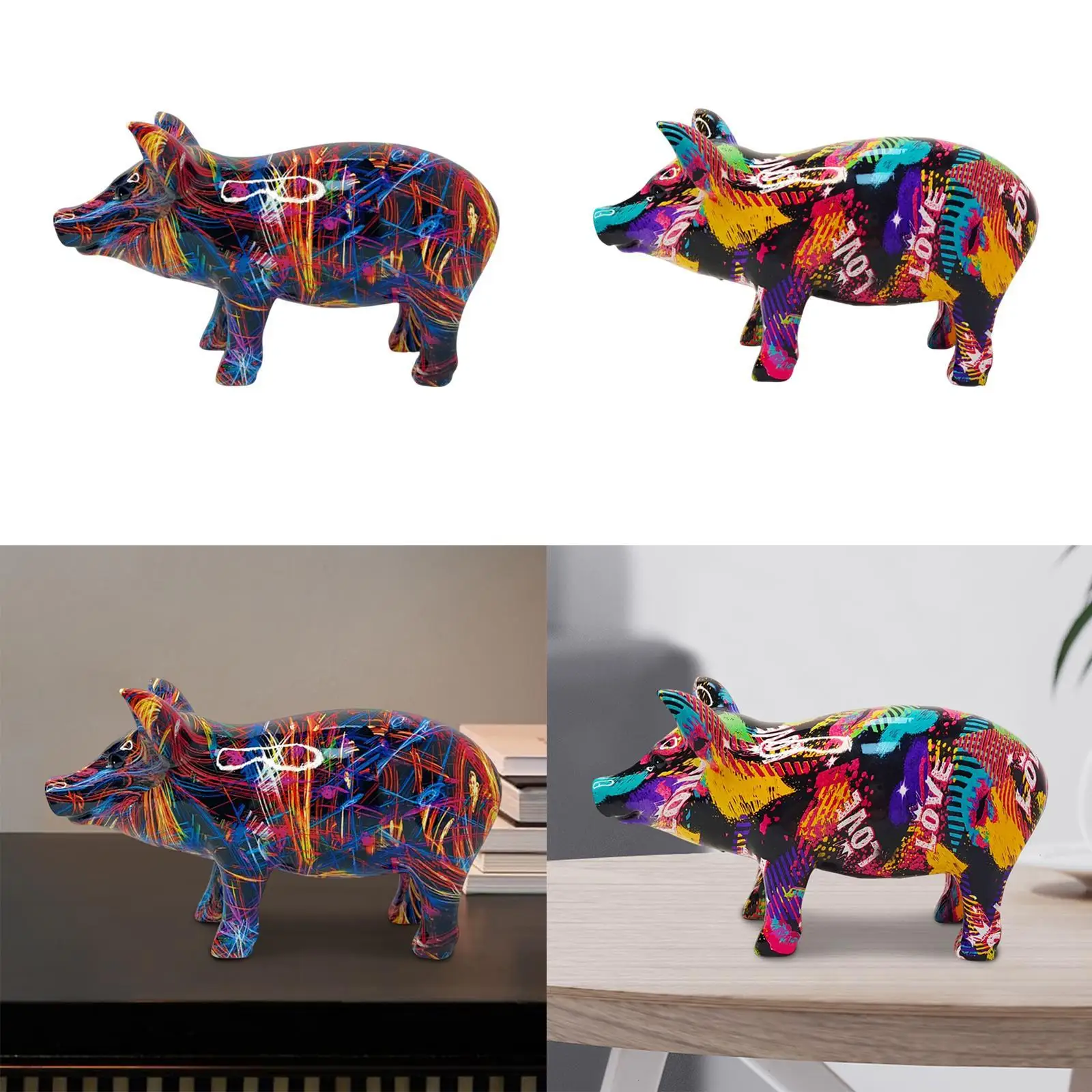 

Цветная статуя свиньи, мини-фигурка животного, настольное украшение, домашний декор, смола