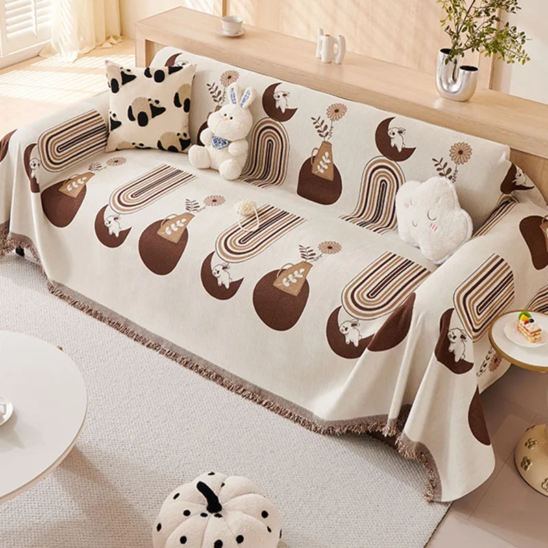Cartoon Printed Chenille Sofa Cover Luxury Full Cover Sofa Blanket for Living Room Anti-Cat Scratching Dust-Proof Couch Covers