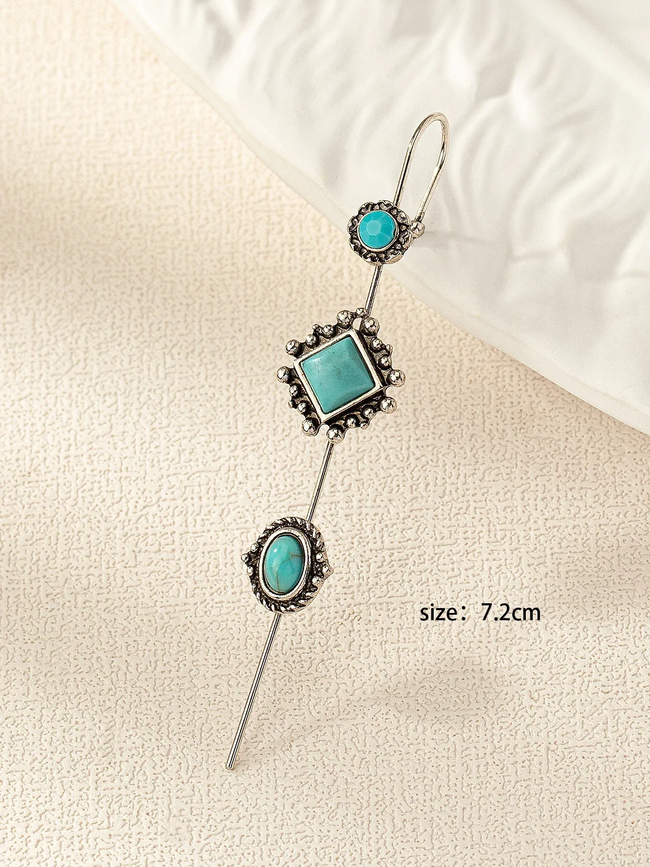 1pc Western Antique Silver Color Turquoise Stone Long Pin Stud Earring for Women Green Turquoise Stone Pin Earring