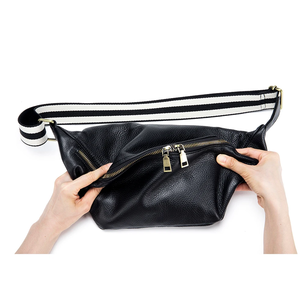 

Crossbody Waist Bag Travel Large Capacity Mobile Phone Change Storage Head Layer Cowhide Chest Bag Shoulder Wallet Women
