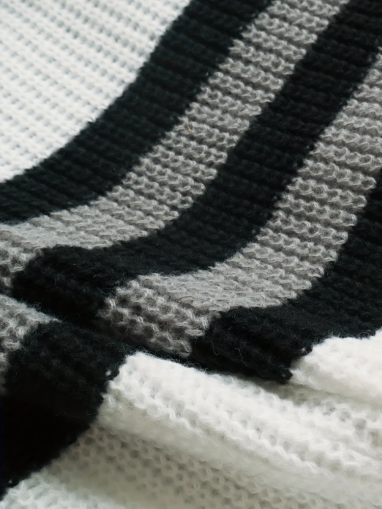 حجم كبير جديد مخطط سترة متماسكة طويلة الأكمام المرأة معطف طويل فضفاض غير رسمي الخريف الشتاء تنوعا الملابس النسائية الدافئة