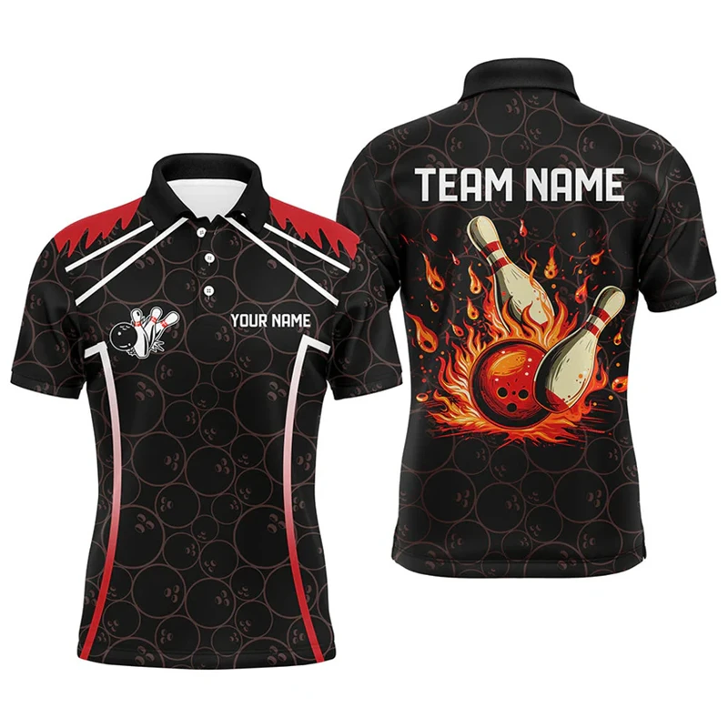 Custom Team Name Bowling Polo Shirts Men's Short Sleeve Lapel Button Polo T Shirt Casual Oversized Sports Shirt For Bowling Club