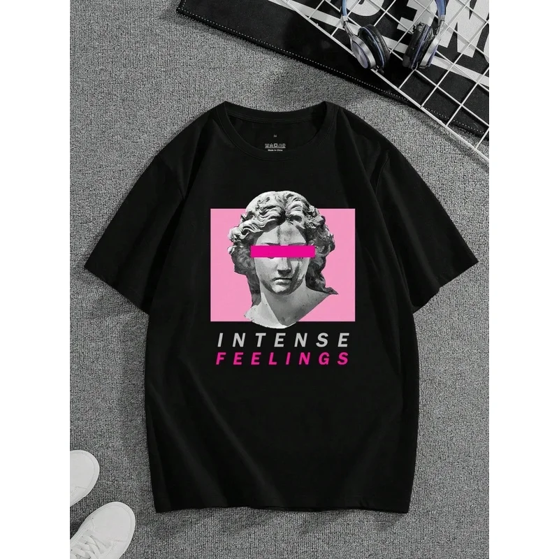 Intense feelings parody sculpture art print clothes men oversize breathable T shirt summer loose casual short sleeve cotton tee