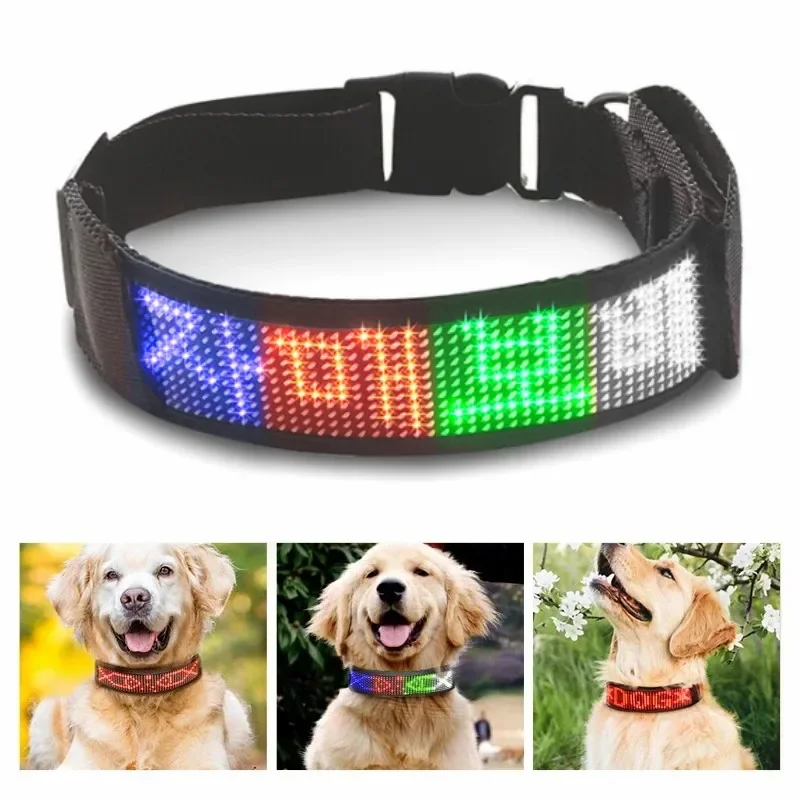 LED Display Pet Collar Waterproof Bluetooth Adjustable Size Night Luminous USB Rechargeable Light-up Safety Anti-lost Pet Collar