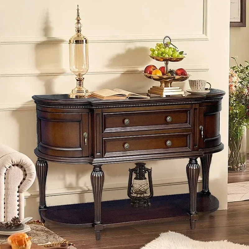 

American all-solid wood entrance cabinet semi-round simple door light luxury European entrance table corridor decorative c