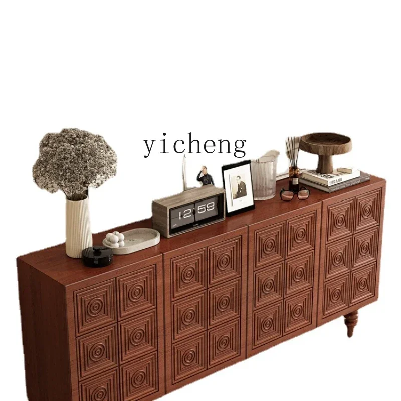 

XL Retro Entrance Cabinet Locker Mid-Ancient Tea Cabinet Cherrywood Embossed Sideboard Cabinet