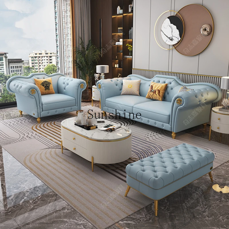 Sofa living room simple small apartment with buckle straight row four-person combination