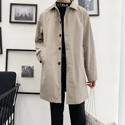 Men's Jackets 2023 Spring Single Breasted Medium-Long Trench Coat Male Solid Color Khaki Coat Windbreaker Plus Size 4XL 5XL