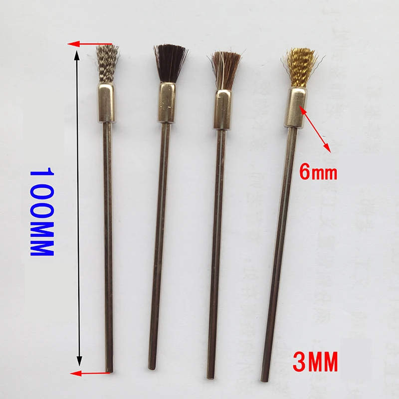 4 Teile/los 6mm Geeignet Messing Draht Rad Pinsel Schaft Für Dreh Bohrer Werkzeug Reinigen Polnischen Schaft Passt Dreh Werkzeug zubehör 100/75mm