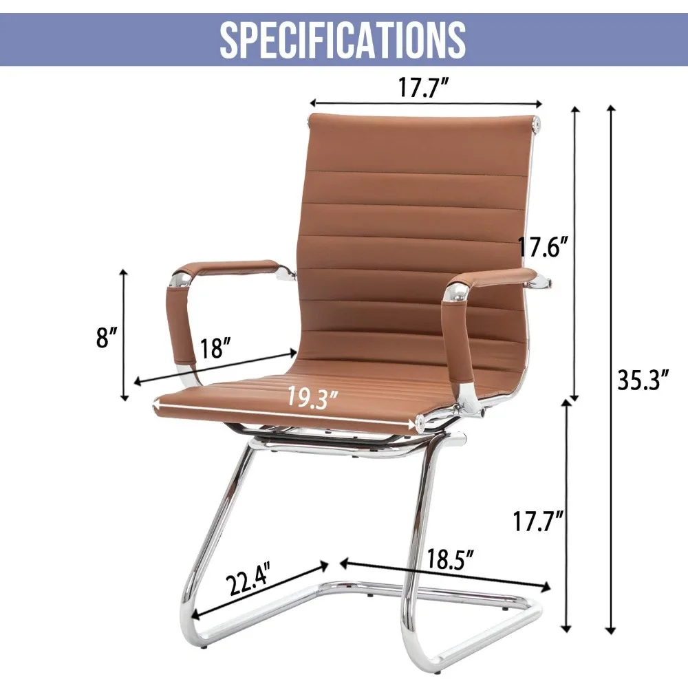 كراسي مؤتمرات جلدية متوسطة الظهر لغرف الانتظار واستخدام الضيوف والاستقبال مع قاعدة زلاجات #3