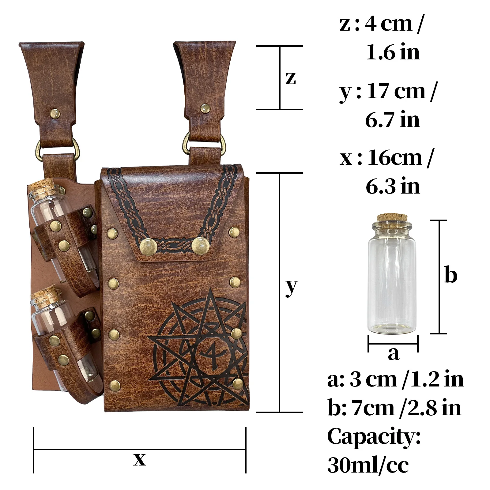 Medieval Fantasy Alchemy Bottle Waist Bag PU Leather Pouch With 2 Cork Potion Belt Bag Medieval Viking Wizard Cosplay Props