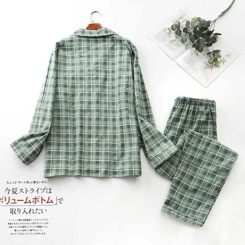 Spring Autumn Men Casual Plaid Pajama Sets Male 100% Cotton Flannel Sleepwear Suit Men Long Sleeve Turn-down Collar Home Clothes